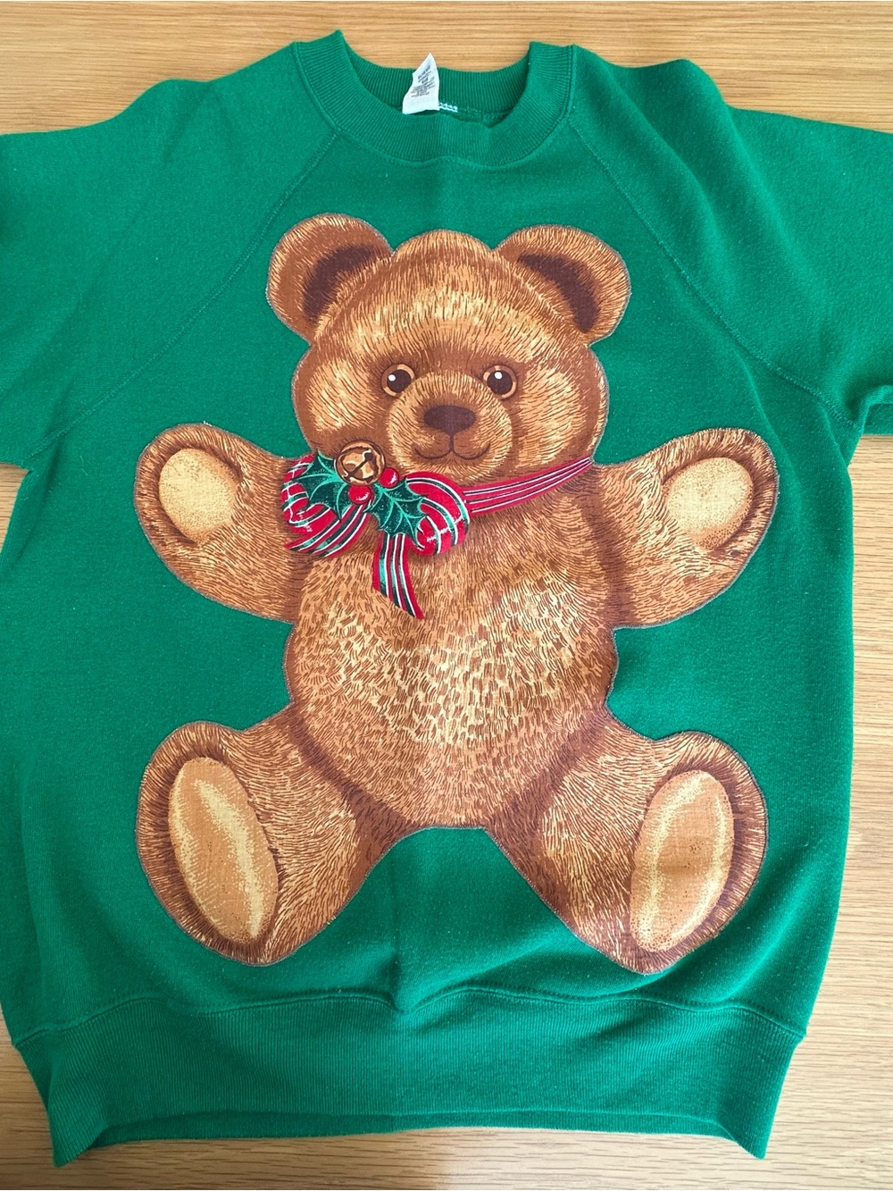 Holiday Green Teddy Bear Graphic Kids Sweatshirt Handmade amazing stitching